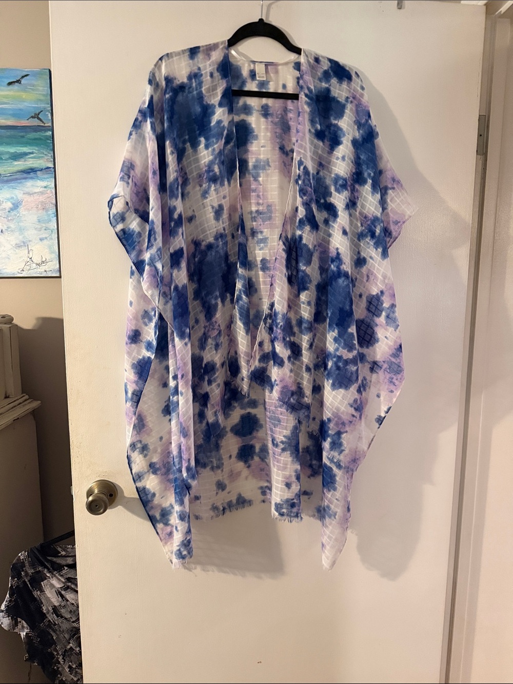 Blue & Lavender Tie-Dye Sheer Kimono Cover-Up